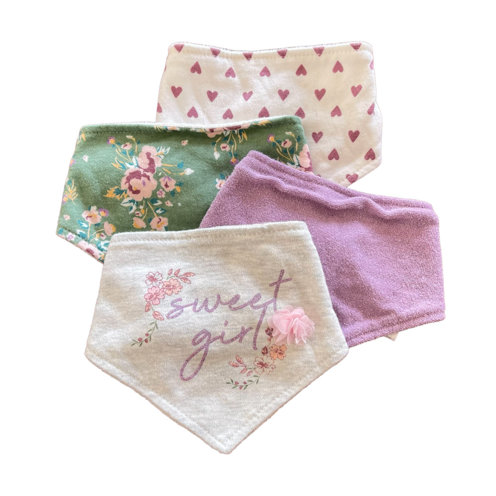 4-Set Baby Girl Unisex Baby Bandana Cotton Drool Bib Set, One Size